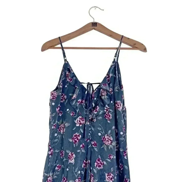 Honey Belle Grey and Pink Floral Satin Jumpsuit Women's Size M - Picture 6 of 9